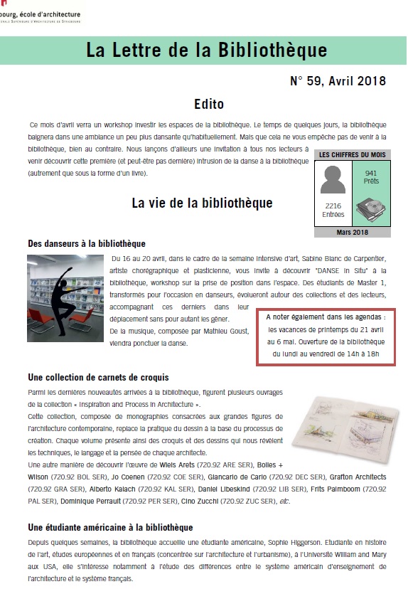 Lettre de la bibliothèque de l'ENSAS n°59